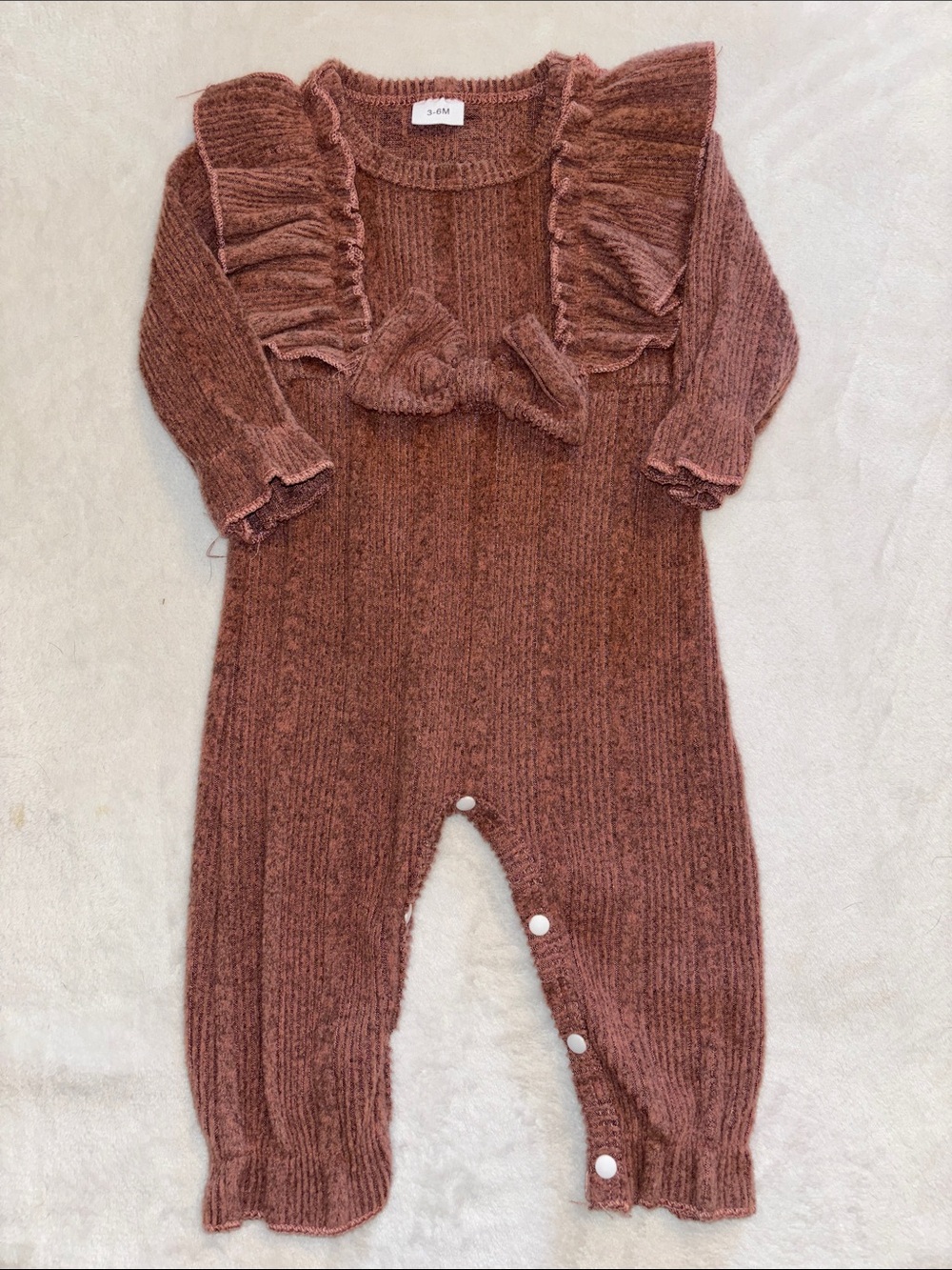 3-6 month Soft Knit Ruffle One-Piece dusty pink baby girl clothing